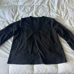 Black V Neck Lace Trim Blouse